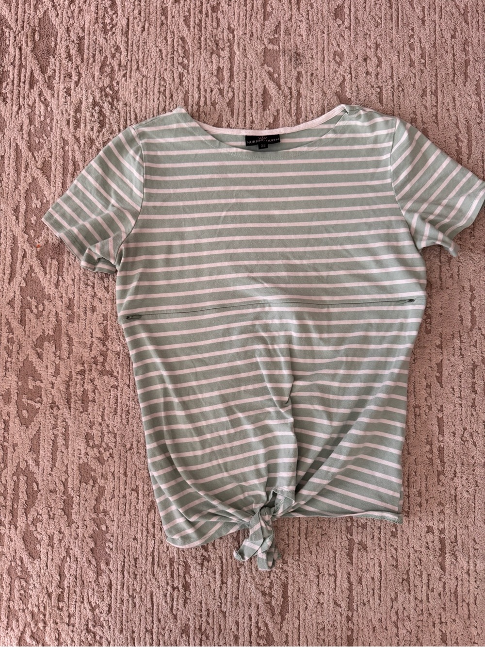 Nursing Queen Sage Green & White Striped Tie-Front Nursing Tee